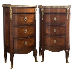 Pair of 19th Century French Marble Topped D Shaped Transitional Bedside Tables