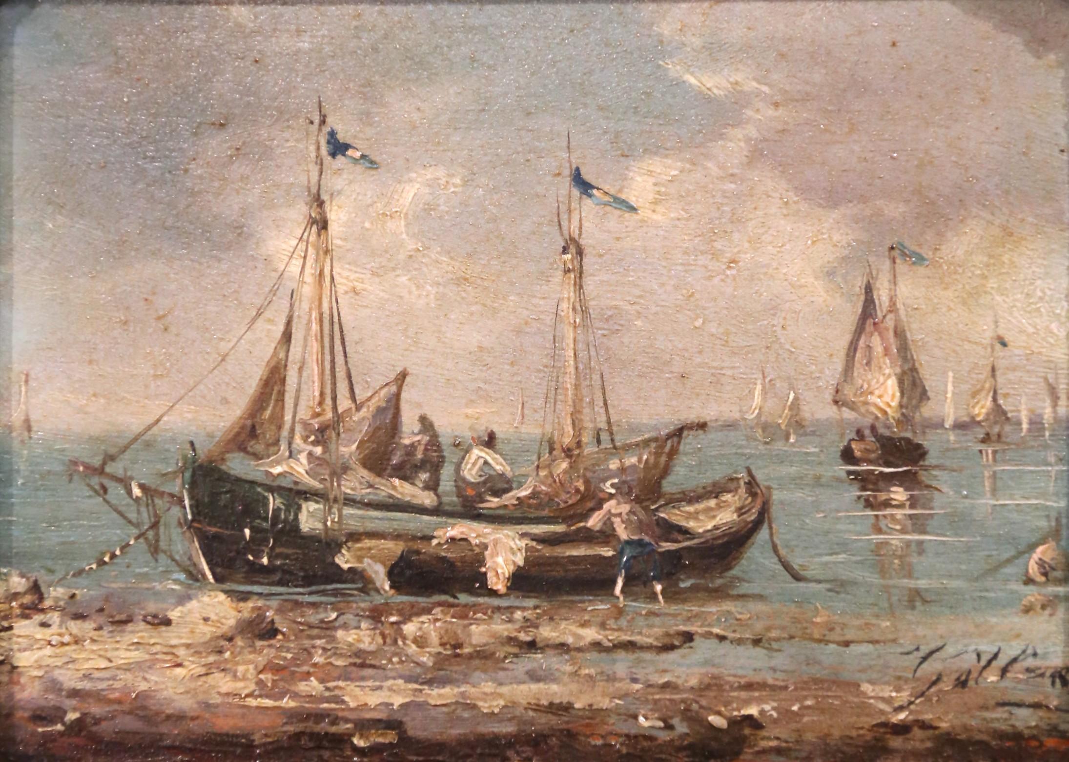 Pair of 19th Century French Marine Oil Paintings in Giltwood Frames, Dated 1878 For Sale 1