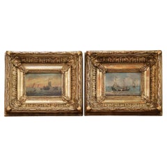 Pair of 19th Century French Marine Oil Paintings in Giltwood Frames, Dated 1878