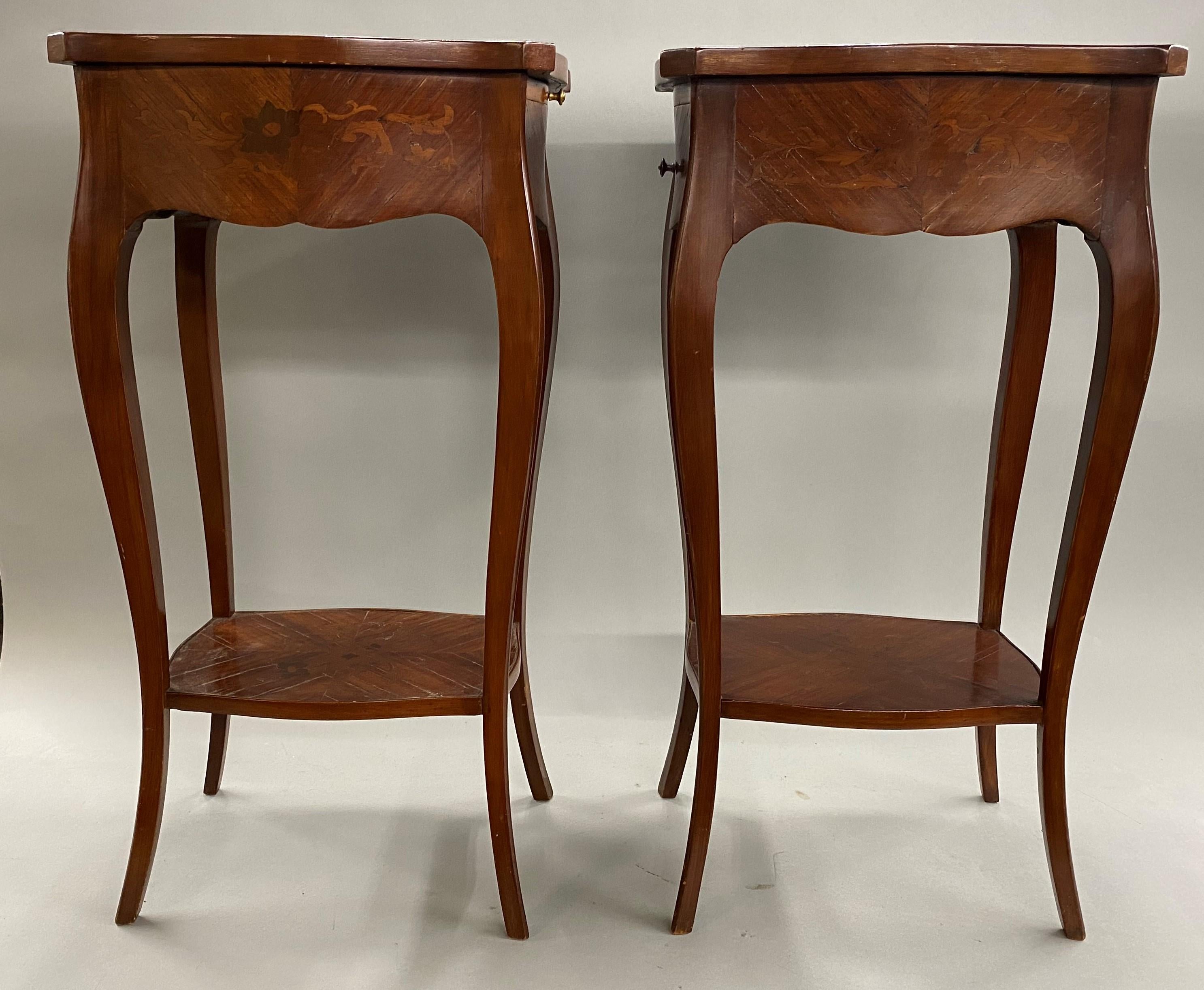 Rosewood Pair of 19th Century French Marquetry One-Drawer End Tables