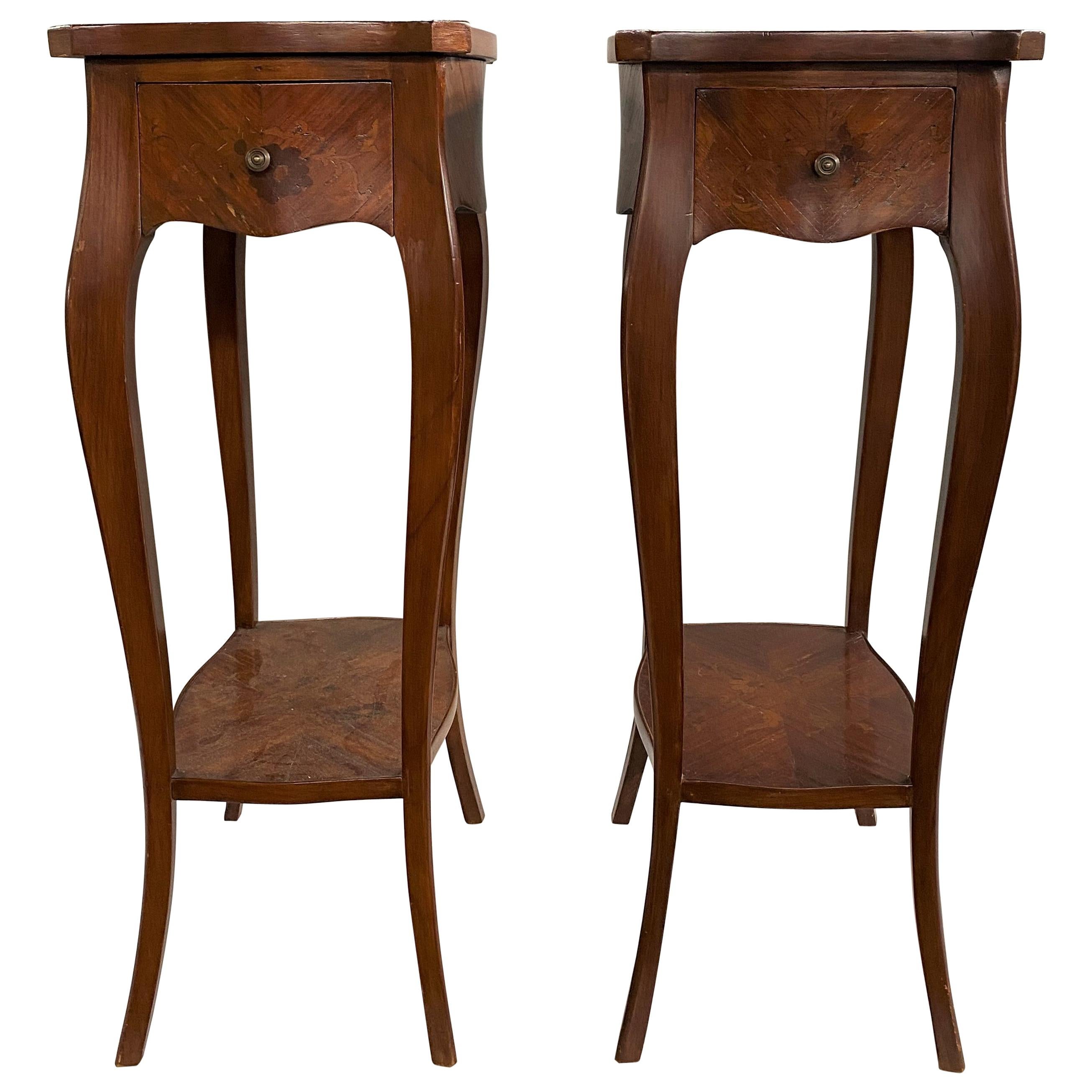 Pair of 19th Century French Marquetry One-Drawer End Tables