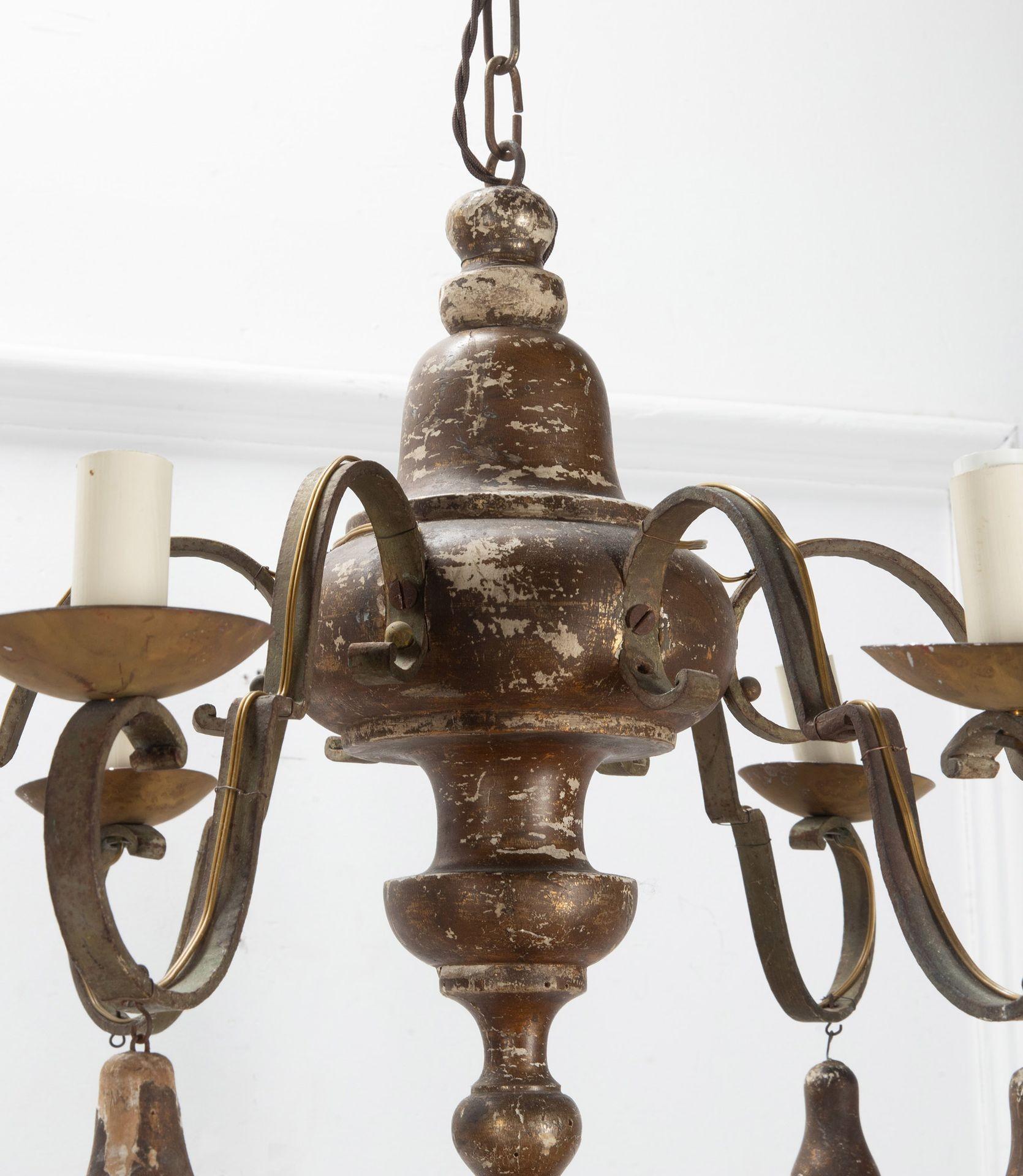 Pair of 19th Century French Metal and Giltwood Chandeliers For Sale 7
