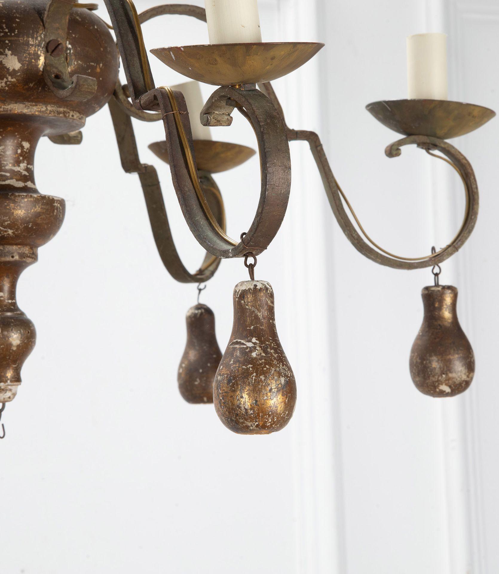 Pair of 19th Century French Metal and Giltwood Chandeliers For Sale 8