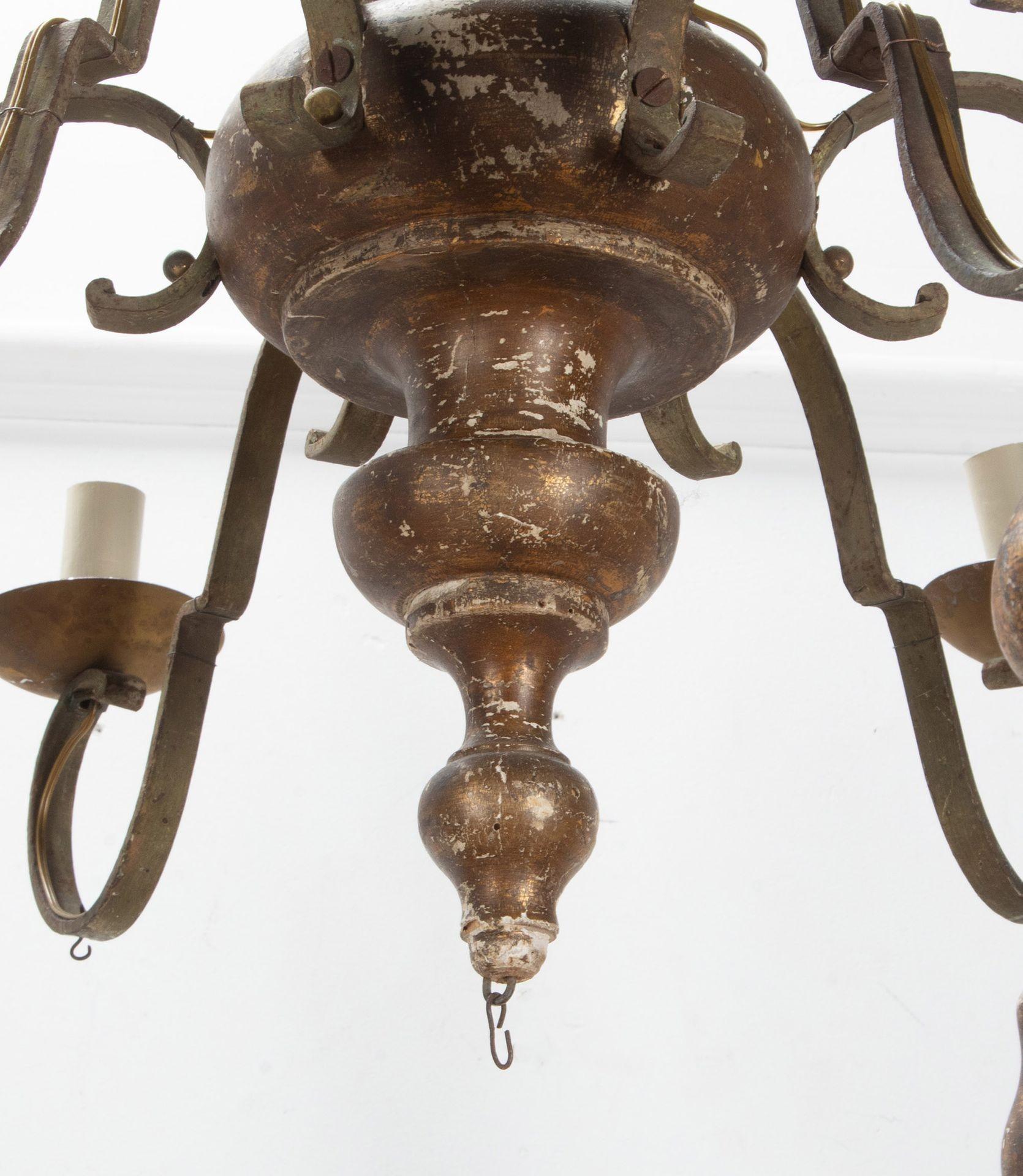 Pair of 19th Century French Metal and Giltwood Chandeliers For Sale 5