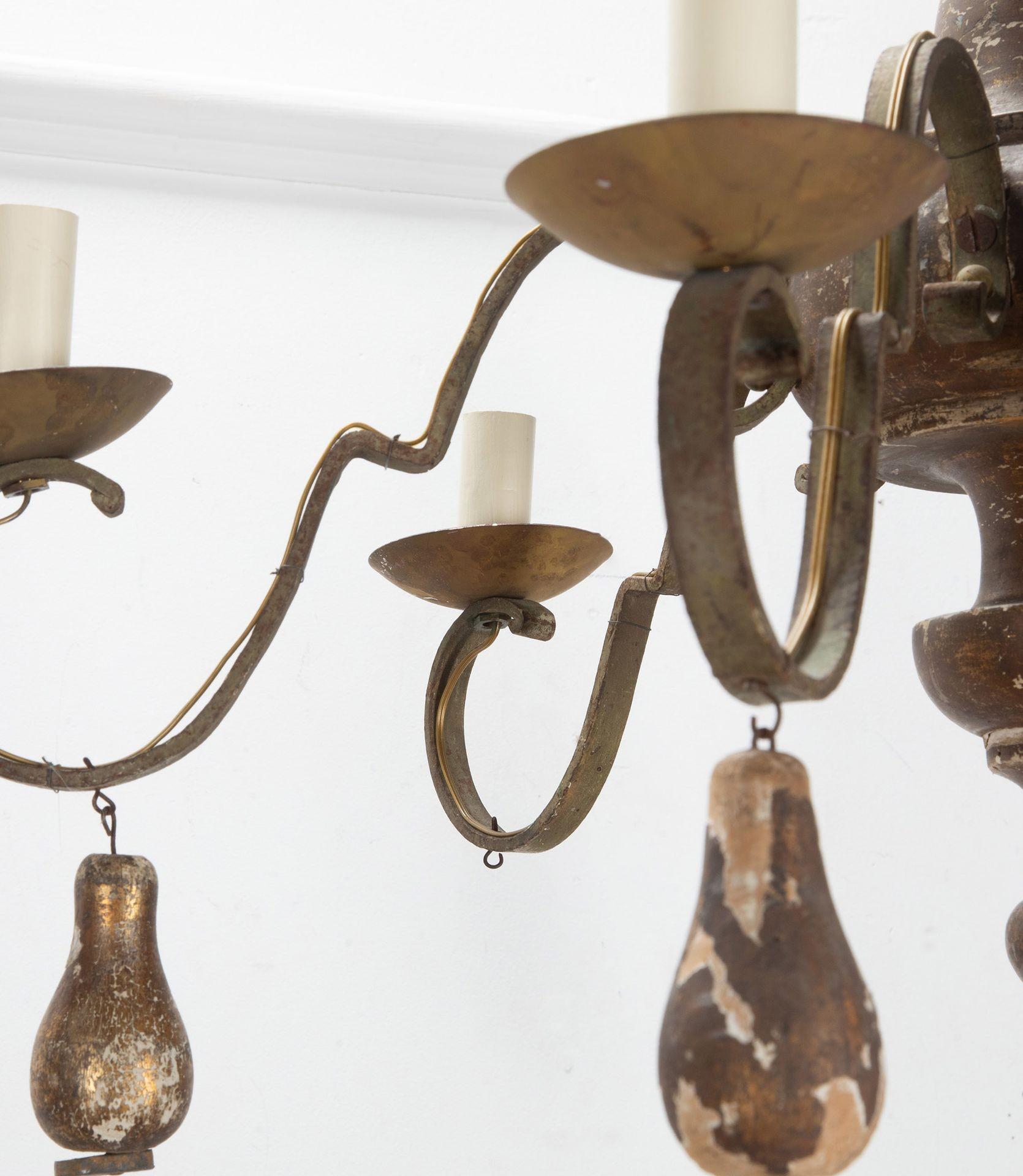 Pair of 19th Century French Metal and Giltwood Chandeliers For Sale 6