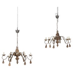 Pair of 19th Century French Metal and Giltwood Chandeliers