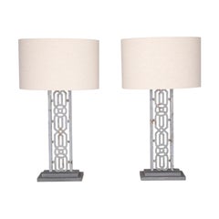 Pair of 19th Century French Metal Balustrade Table Lamps, Rewired