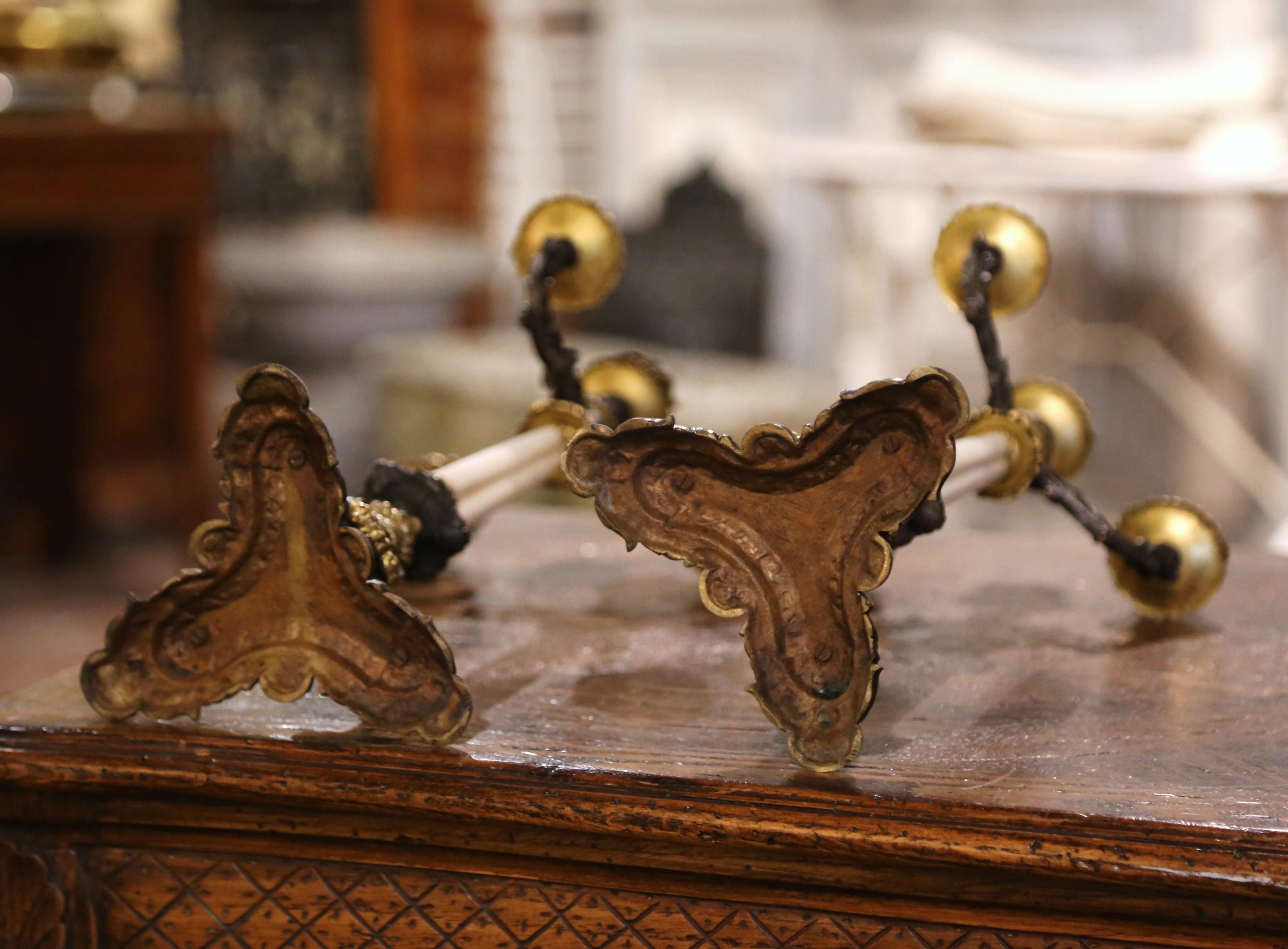 Pair of 19th Century French Napoleon III Bronze and Marble Candlesticks For Sale 5