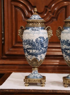 Pair of 19th Century French Napoleon III Bronze and Porcelain Cassolettes Vases