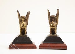 Pair of 19th Century French, Napoleon III, Bronze Sphinx on Marble Base