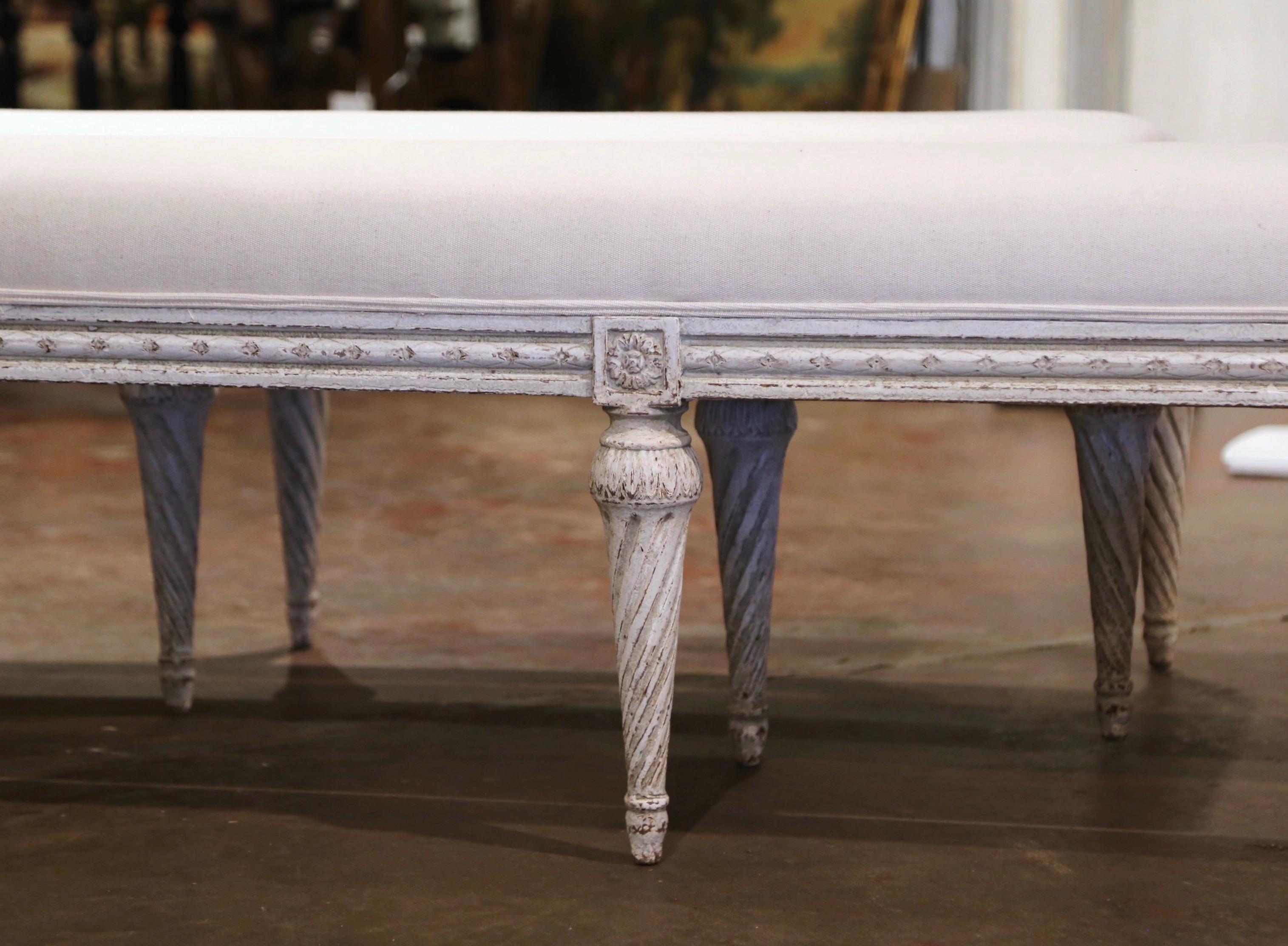 Pair of 19th Century French Napoleon III Carved and Painted Six-Leg Benches In Excellent Condition In Dallas, TX