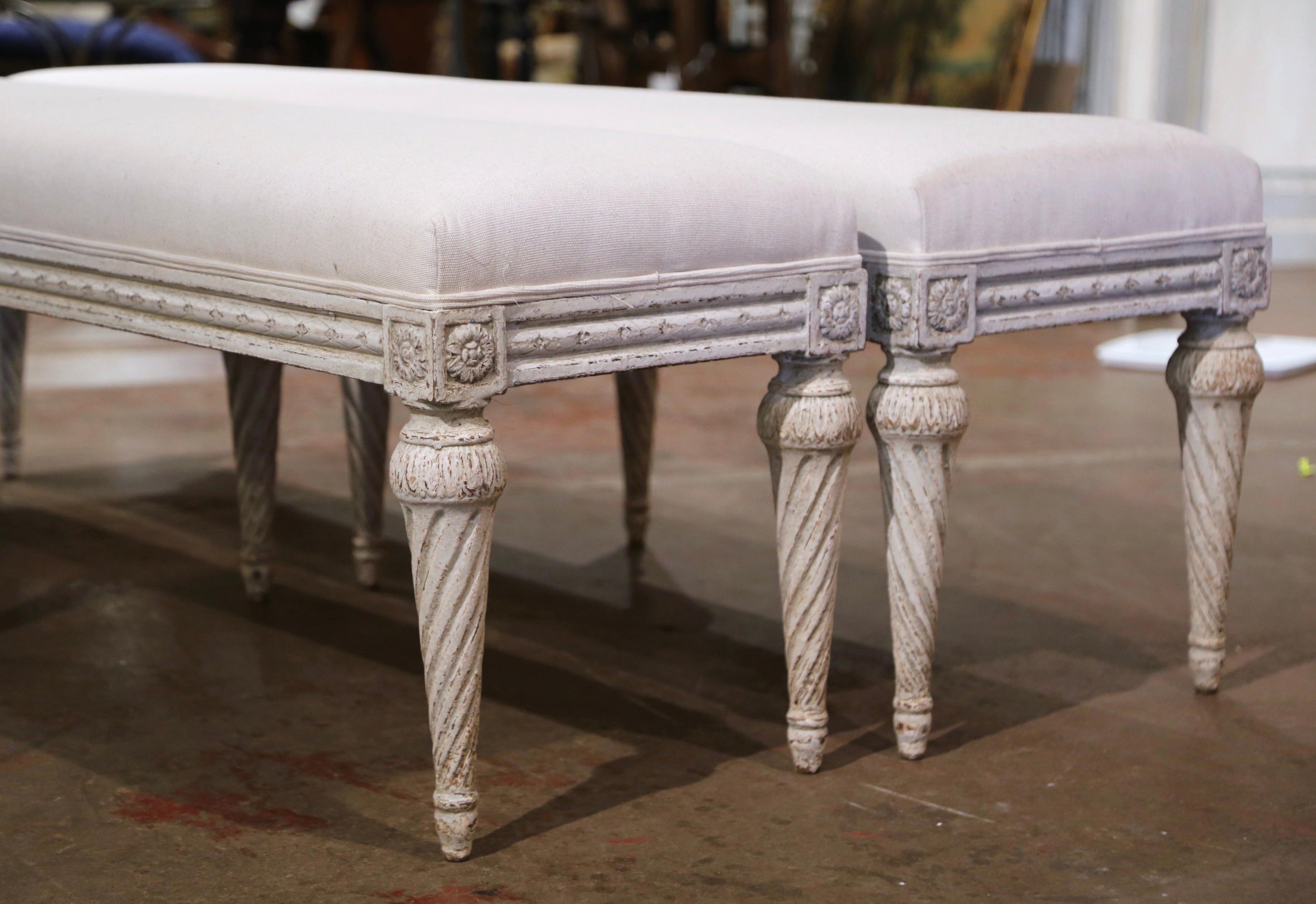 Pair of 19th Century French Napoleon III Carved and Painted Six-Leg Benches 1
