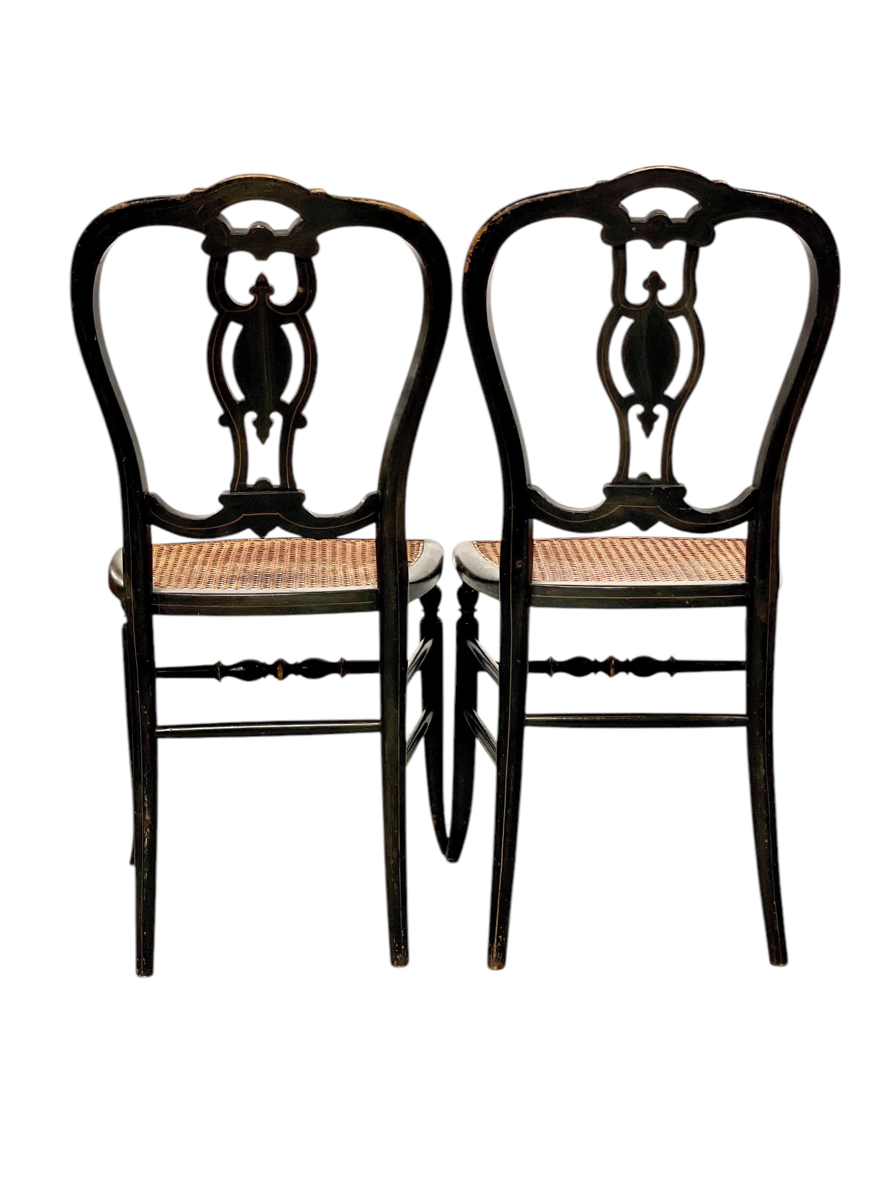 Pareja de Sillones de Ópera en Madera Ebonizada y Asientos de Caña, Época Napoleón III en venta 3