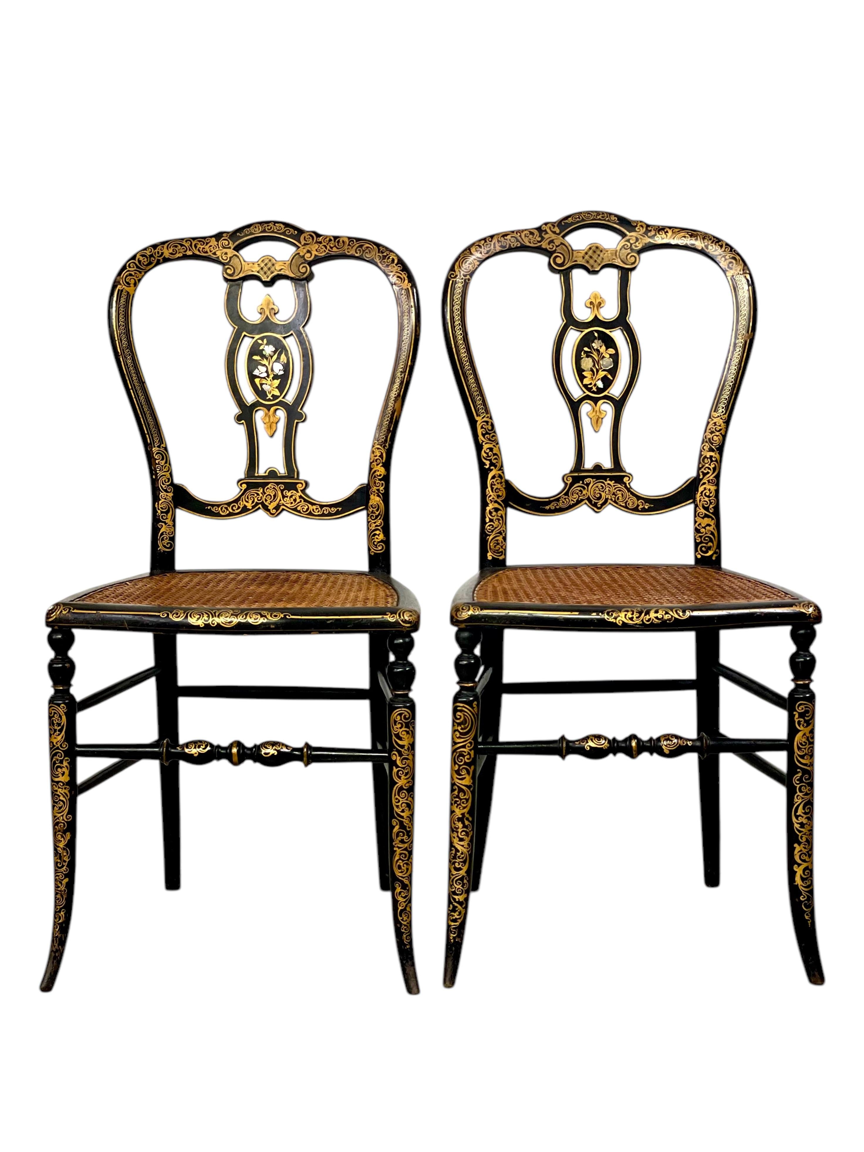 Pareja de Sillones de Ópera en Madera Ebonizada y Asientos de Caña, Época Napoleón III en venta 4