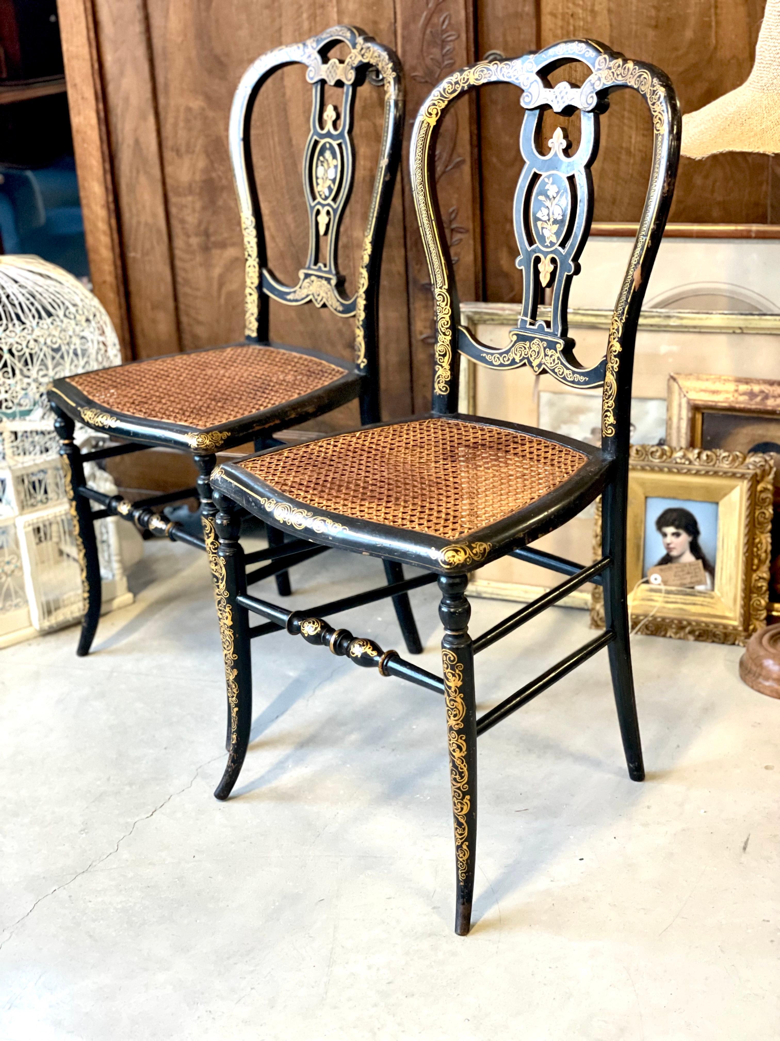 Pareja de Sillones de Ópera en Madera Ebonizada y Asientos de Caña, Época Napoleón III en venta 5