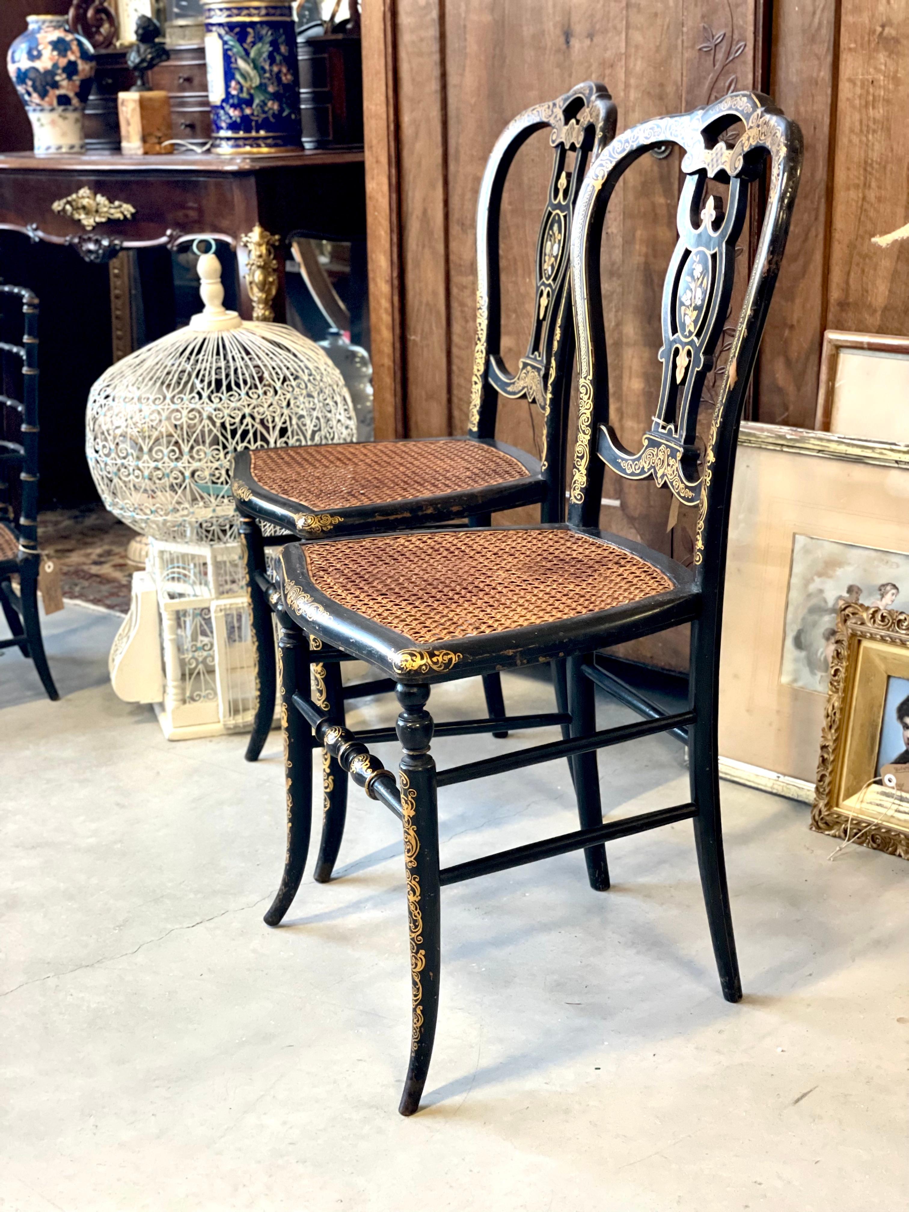 Pareja de Sillones de Ópera en Madera Ebonizada y Asientos de Caña, Época Napoleón III en venta 6