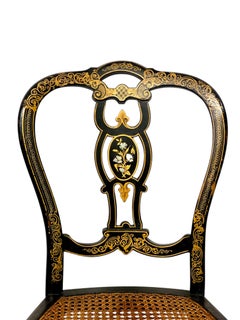 Ein Paar Opernstühle aus ebonisiertem Holz und Sitzen aus Schilfrohr, Napoleon III.-Periode