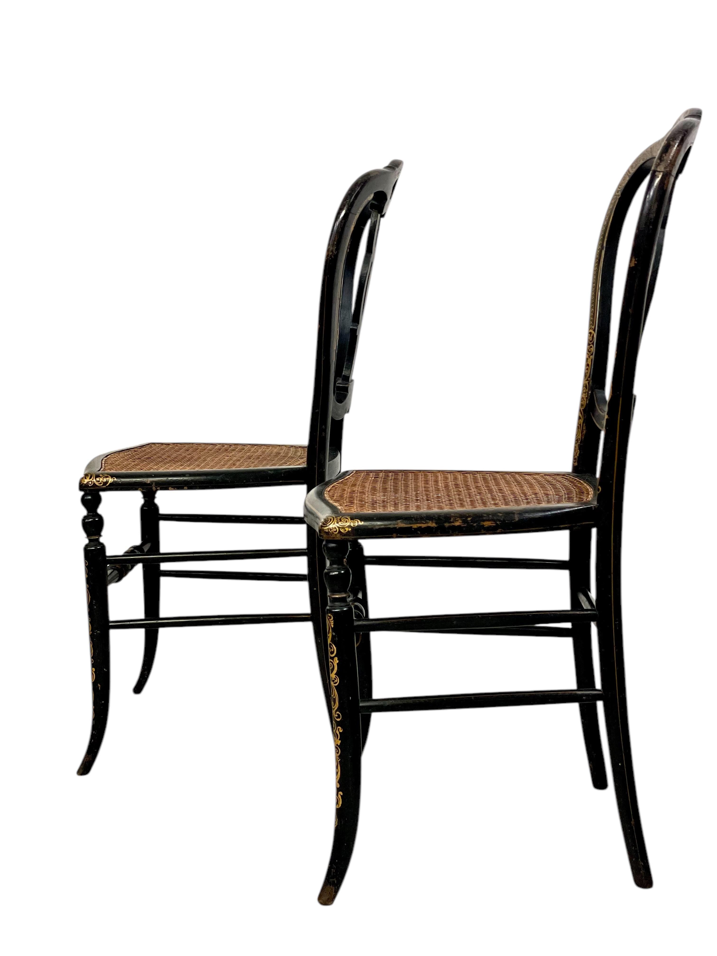 Pareja de Sillones de Ópera en Madera Ebonizada y Asientos de Caña, Época Napoleón III siglo XIX en venta