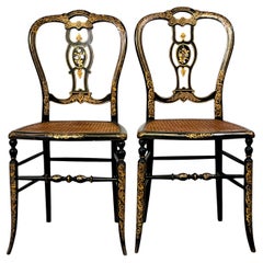Pareja de Sillones de Ópera en Madera Ebonizada y Asientos de Caña, Época Napoleón III