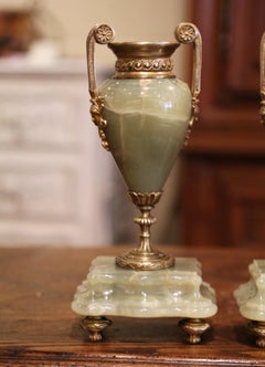 Pair of 19th Century French Napoleon III Green Marble and Bronze Cassolettes