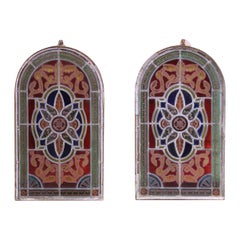 Pair of 19th Century French Napoleon III Painted and Stained Glass Windows