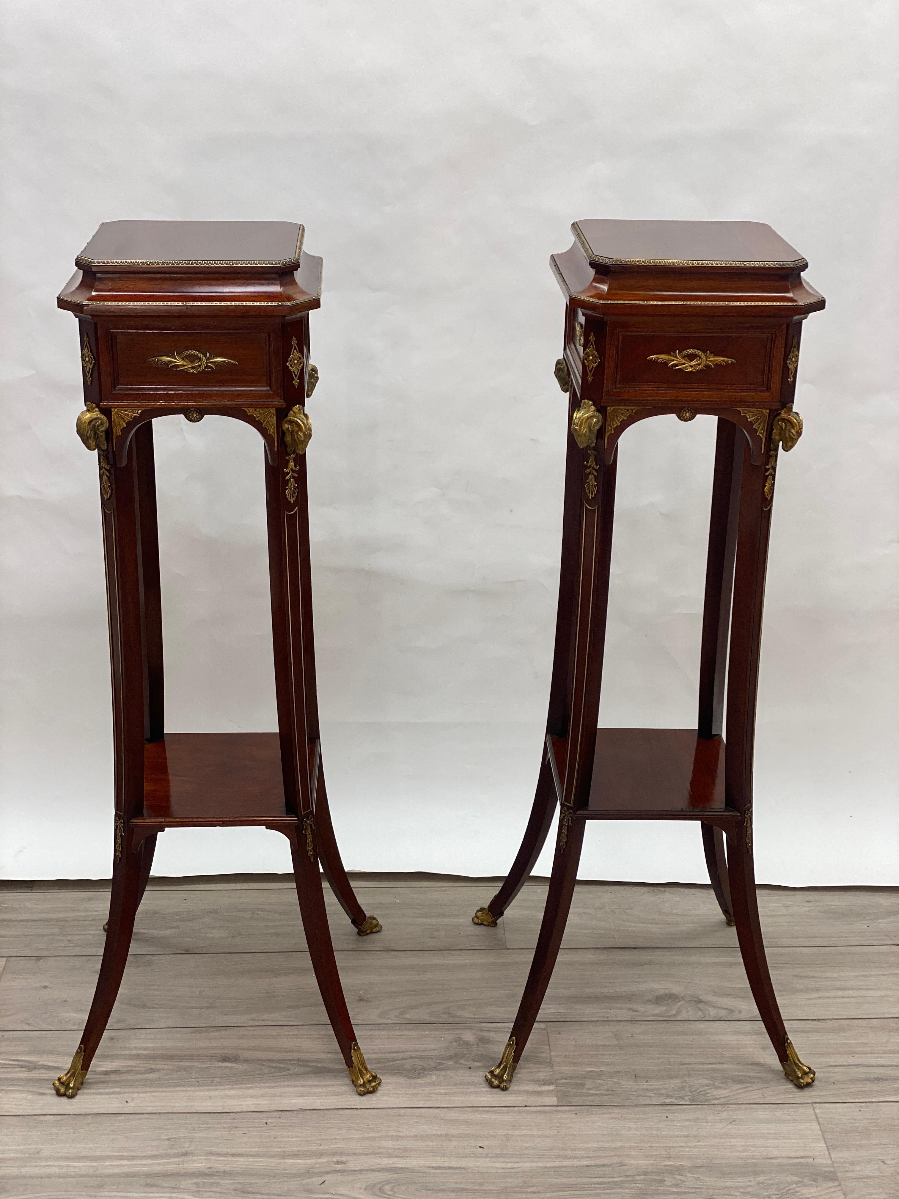 Polished Pair of 19th Century French Napoleon III Pedestals/ Plant Stands