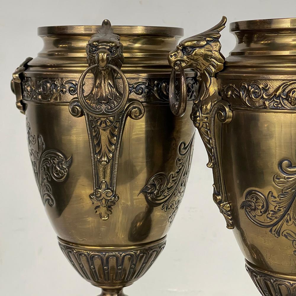 Pair of 19th Century French Napoleon III Period Bronze & Brass Urns For Sale 6