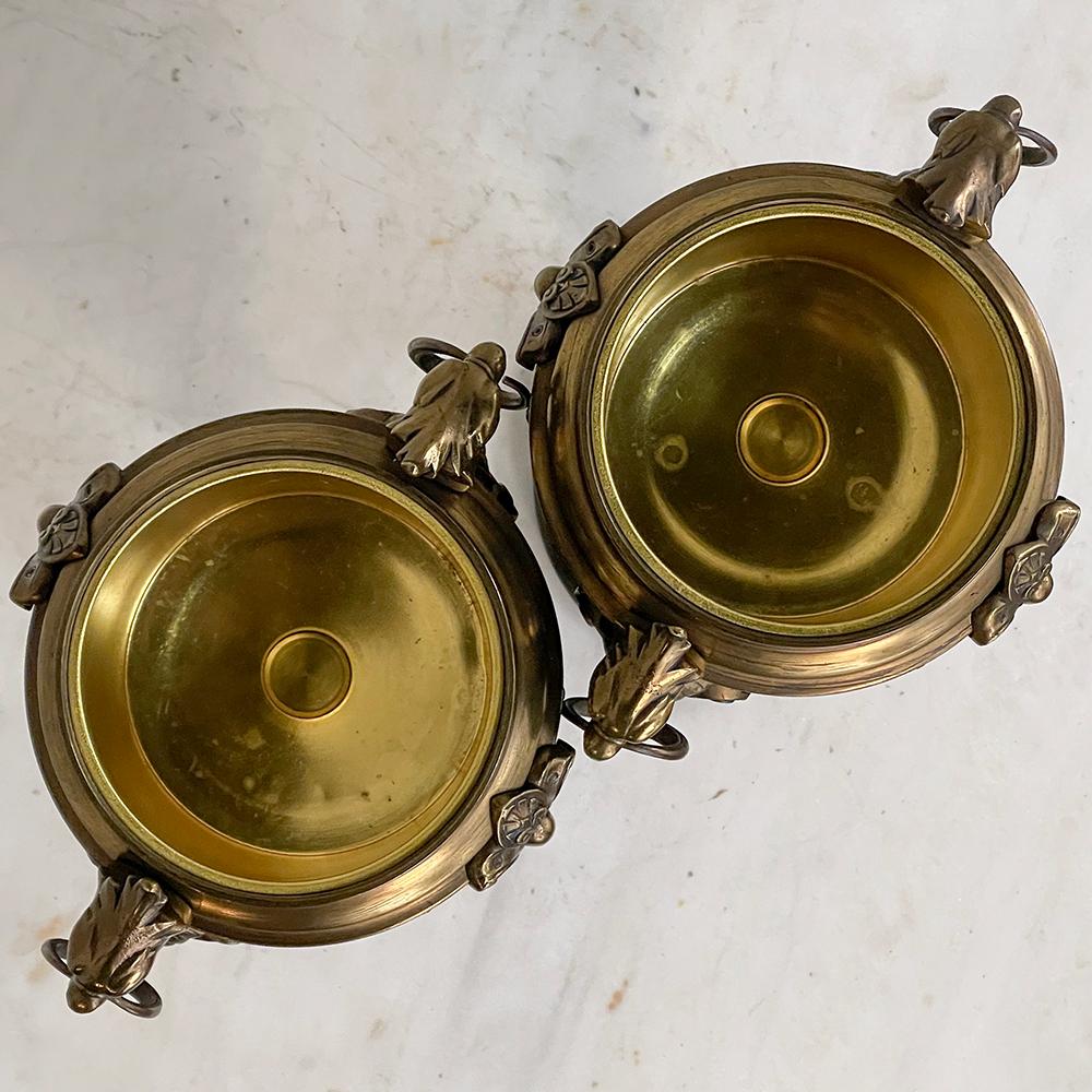 Pair of 19th Century French Napoleon III Period Bronze & Brass Urns For Sale 10