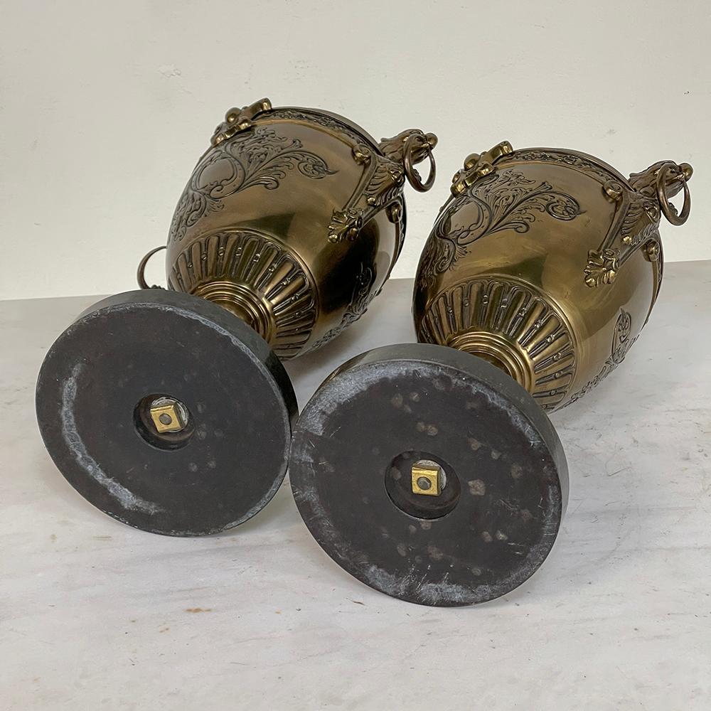 Pair of 19th Century French Napoleon III Period Bronze & Brass Urns For Sale 11