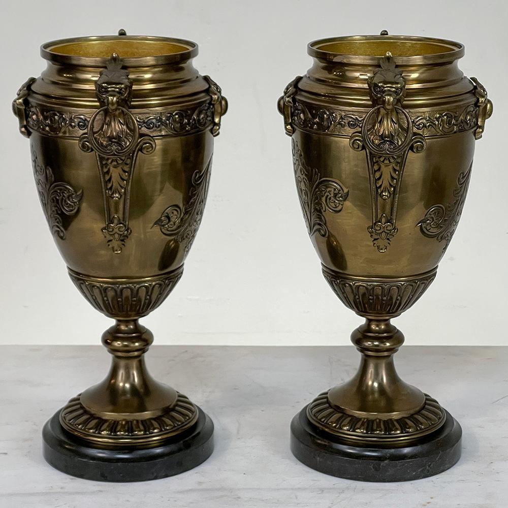 Pair of 19th Century French Napoleon III Period Bronze & Brass Urns For Sale 12