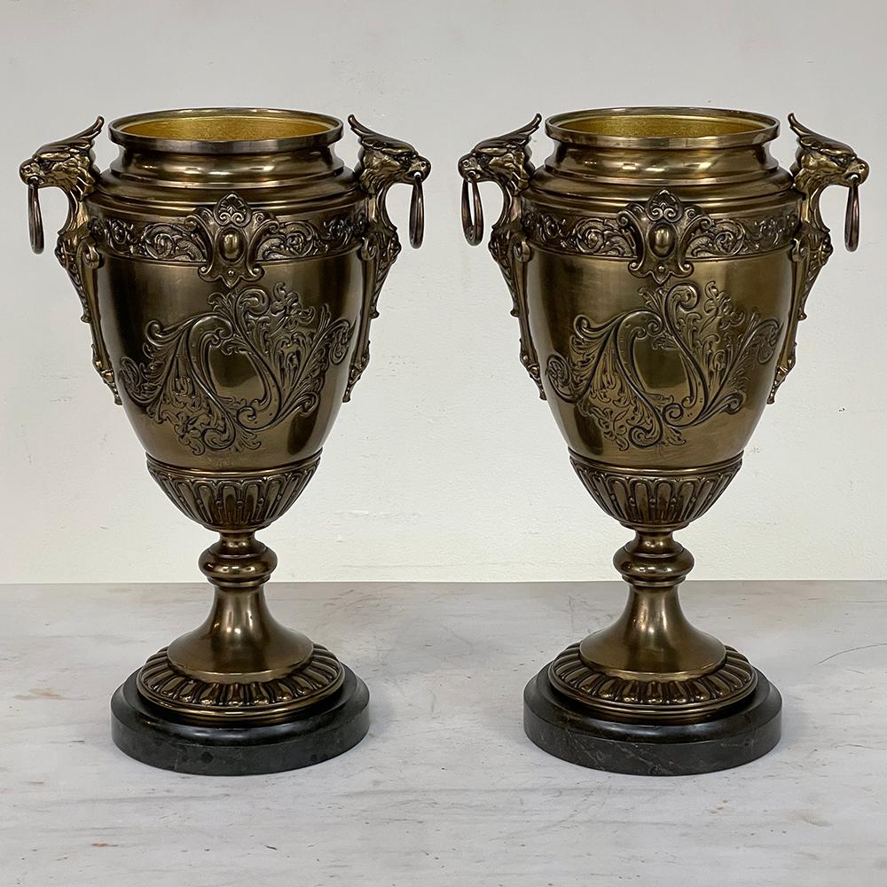 Pair of 19th Century French Napoleon III Period Bronze & Brass Urns For Sale 13