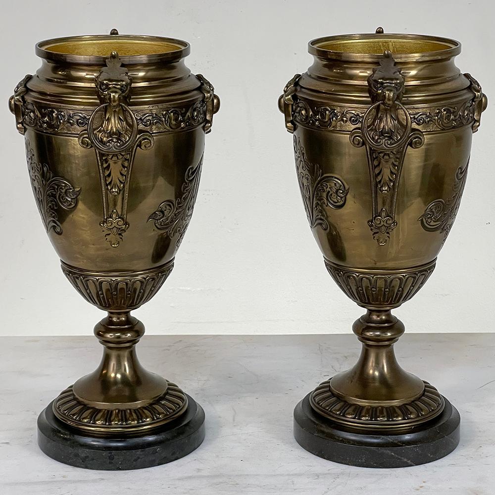 Late 19th Century Pair of 19th Century French Napoleon III Period Bronze & Brass Urns For Sale