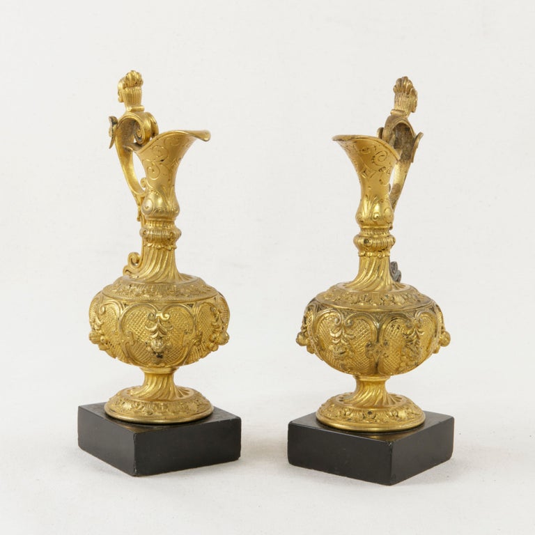 Pair of 19th Century French Napoleon III Period Gilt Bronze Altar Cruets at 1stDibs