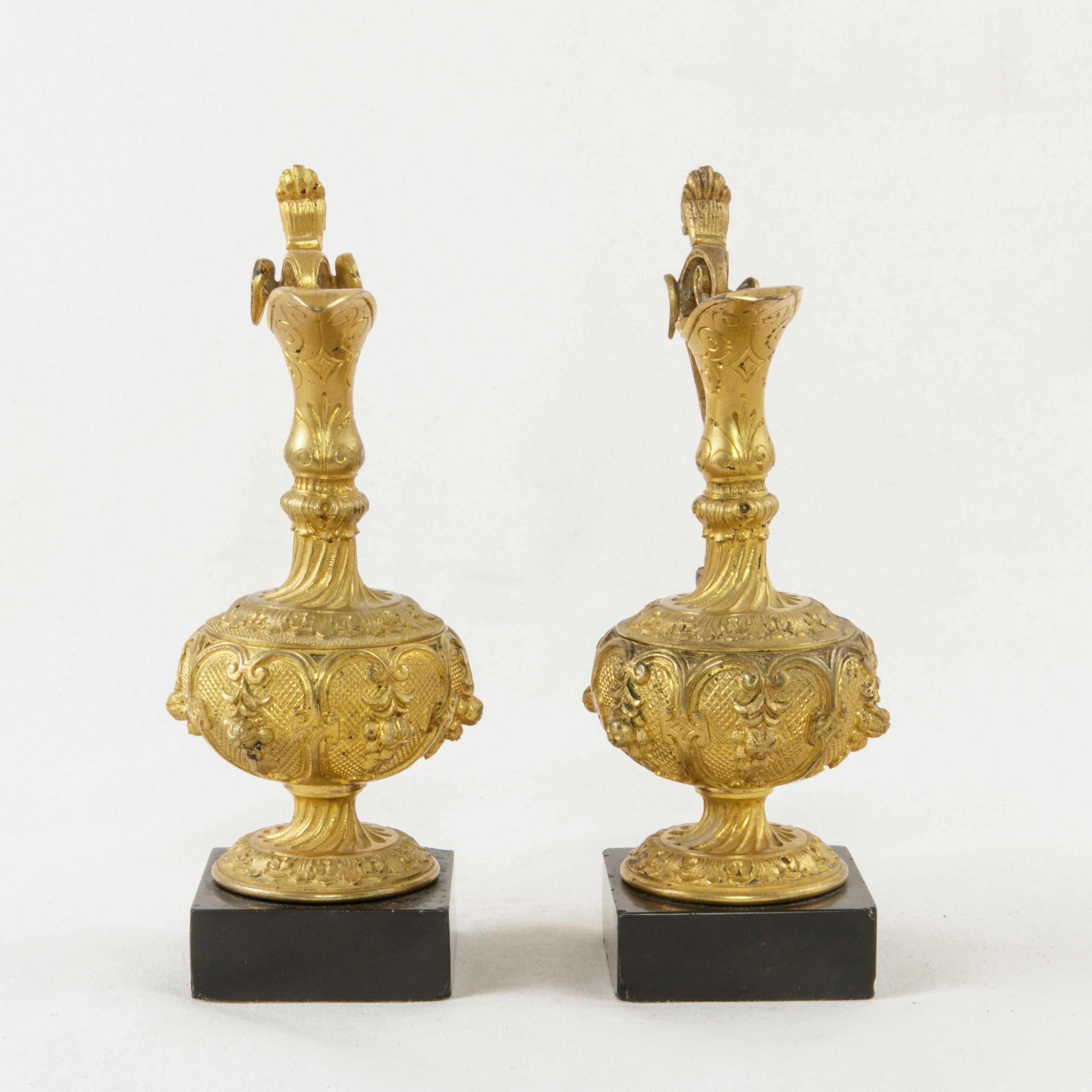 Pair of 19th Century French Napoleon III Period Gilt Bronze Altar Cruets In Good Condition In Fayetteville, AR