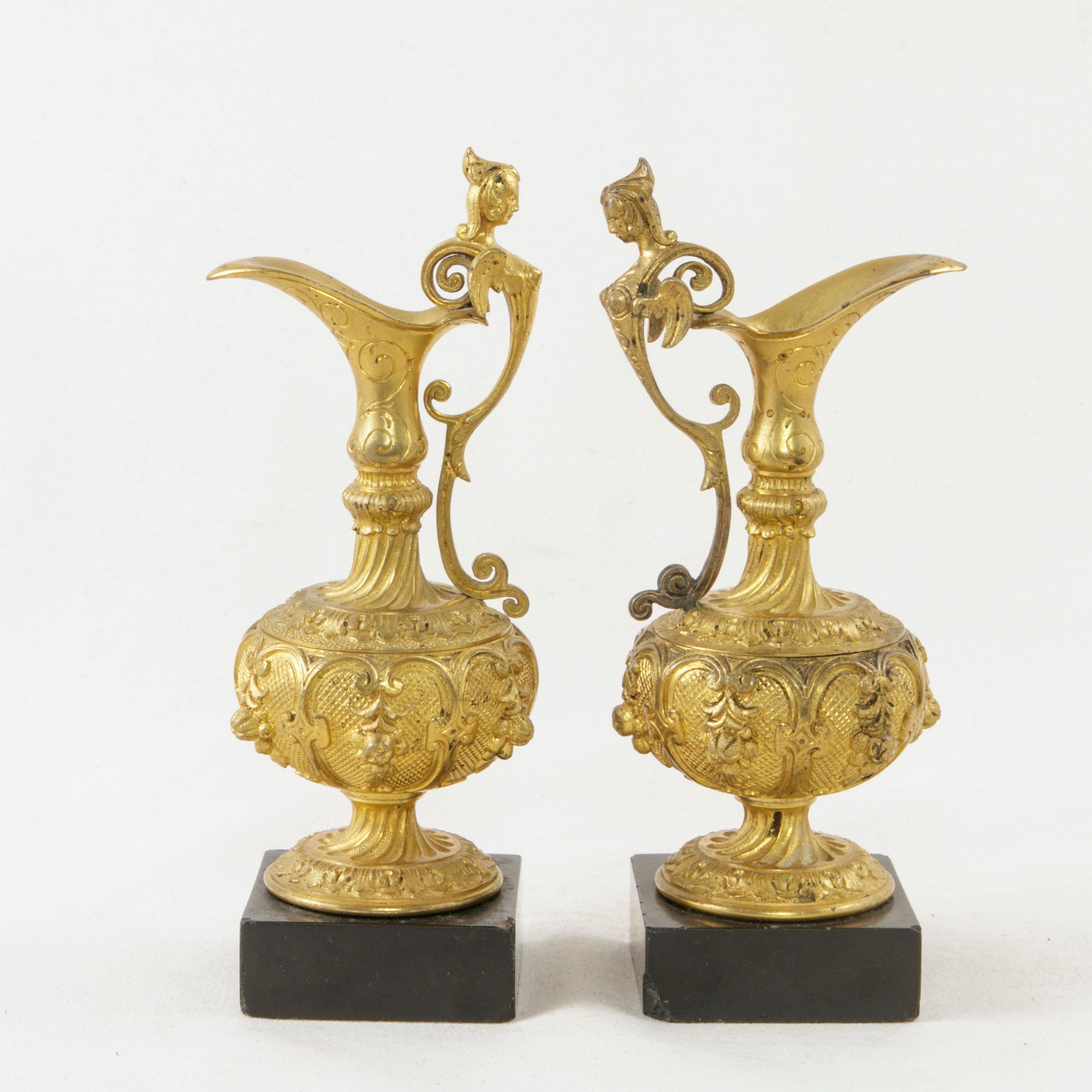 Pair of 19th Century French Napoleon III Period Gilt Bronze Altar Cruets 1