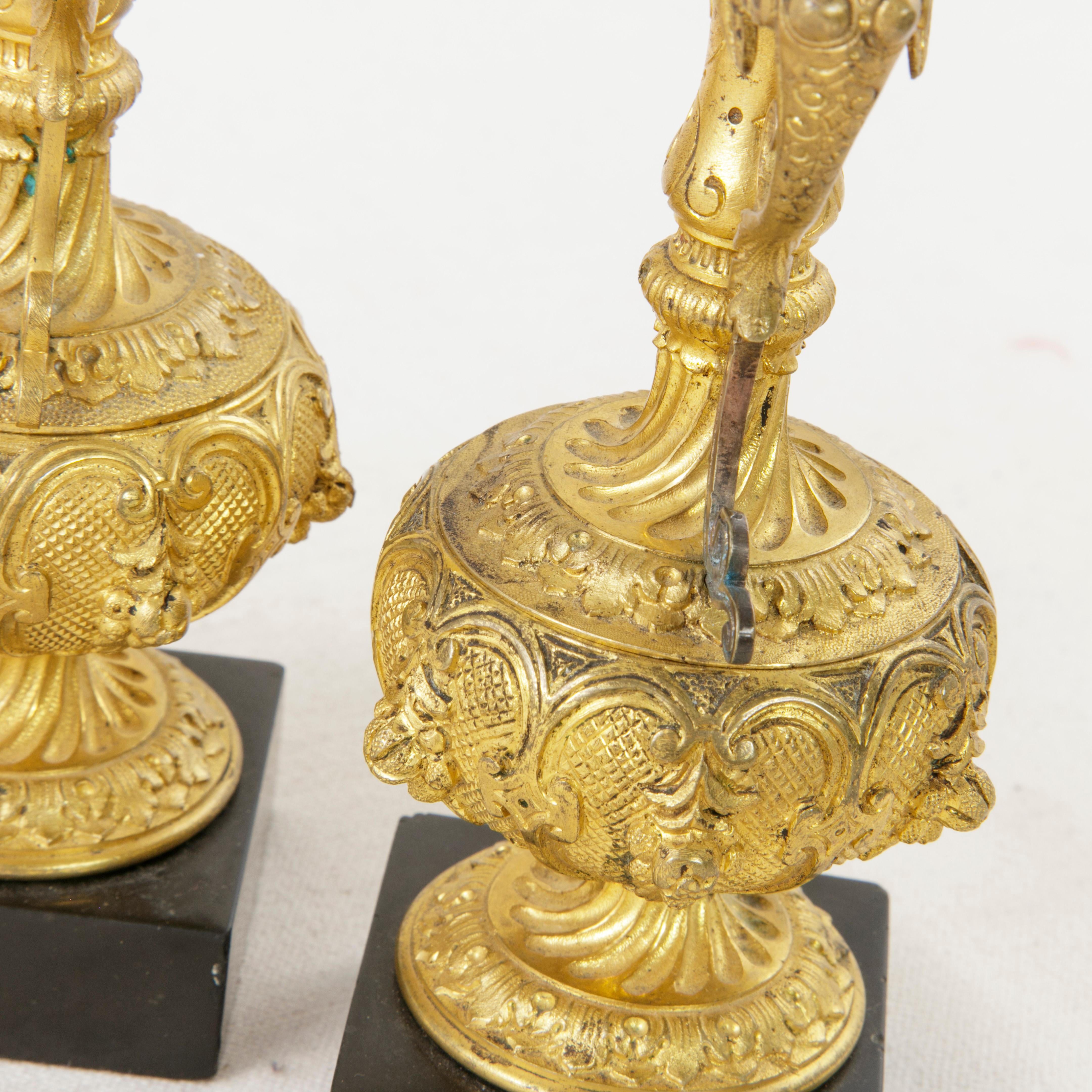 Pair of 19th Century French Napoleon III Period Gilt Bronze Altar Cruets 5