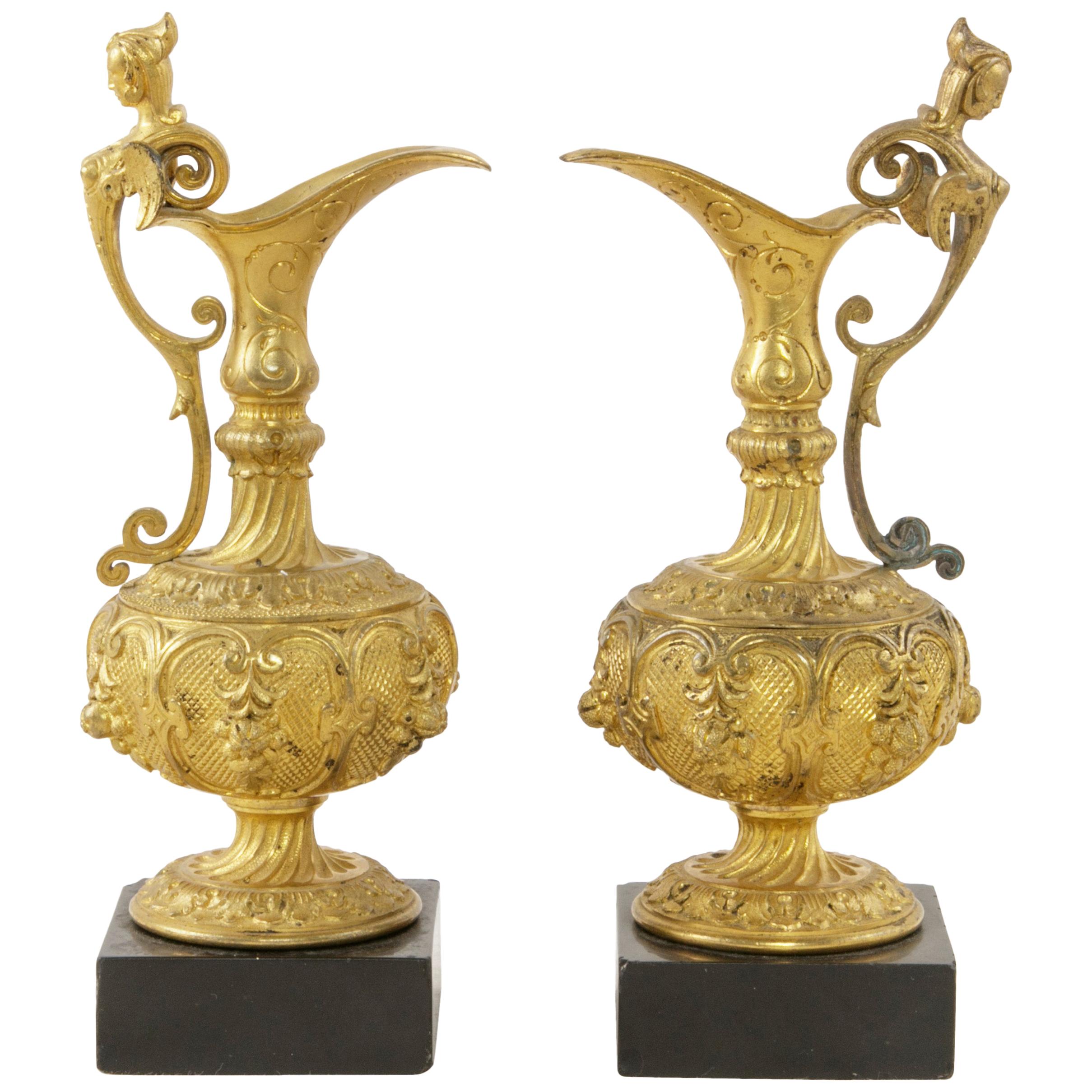 Pair of 19th Century French Napoleon III Period Gilt Bronze Altar Cruets
