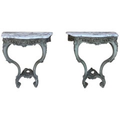 Pair of 19th Century French Napoléon III Period Painted Marble-Top Consoles Pair of 19th Century French Napoléon III Period Painted Marble-Top Consoles