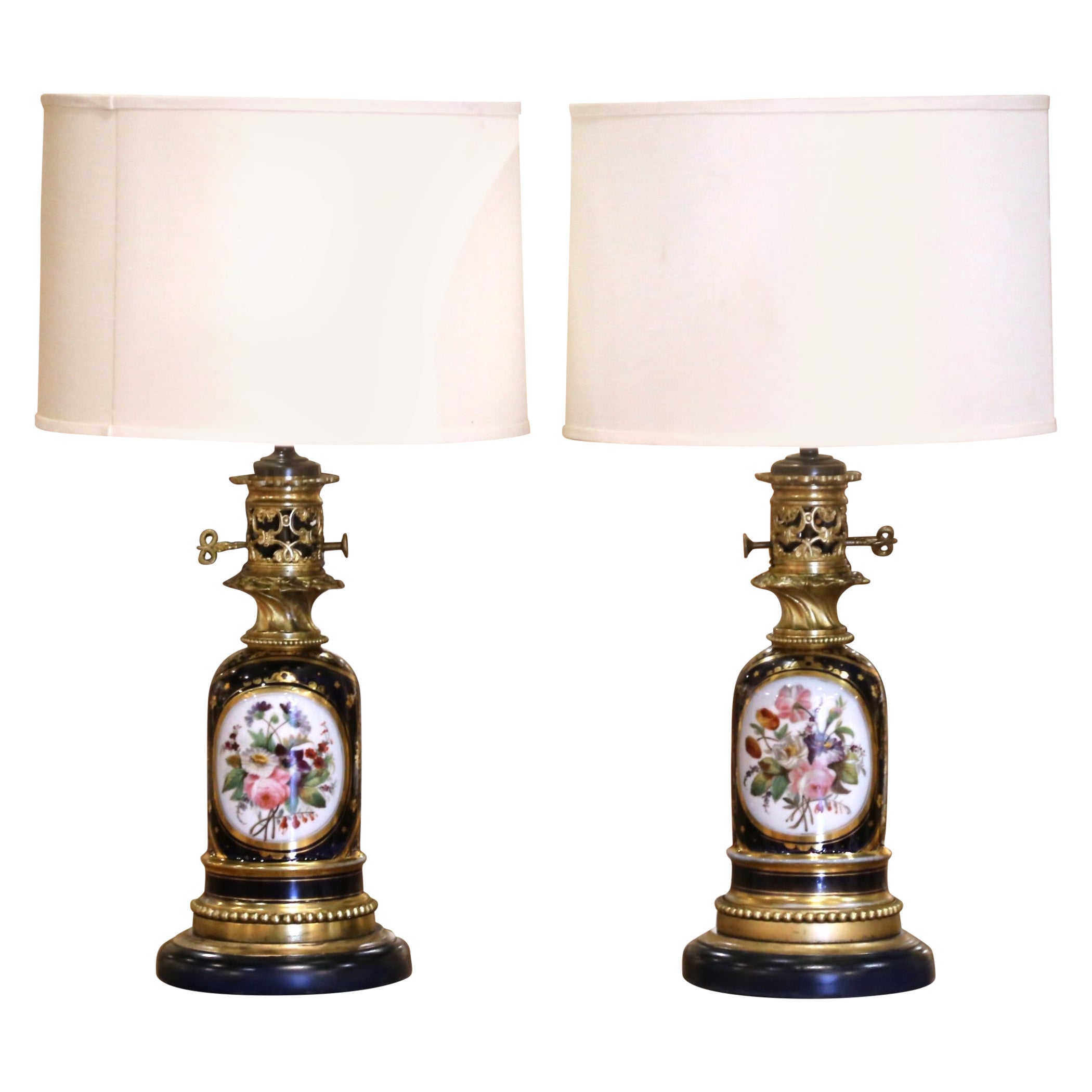 Pair of 19th Century French Napoleon III Sèvres Porcelain Two-Light Lamps