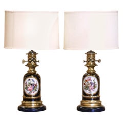 Pair of 19th Century French Napoleon III Sèvres Porcelain Two-Light Lamps