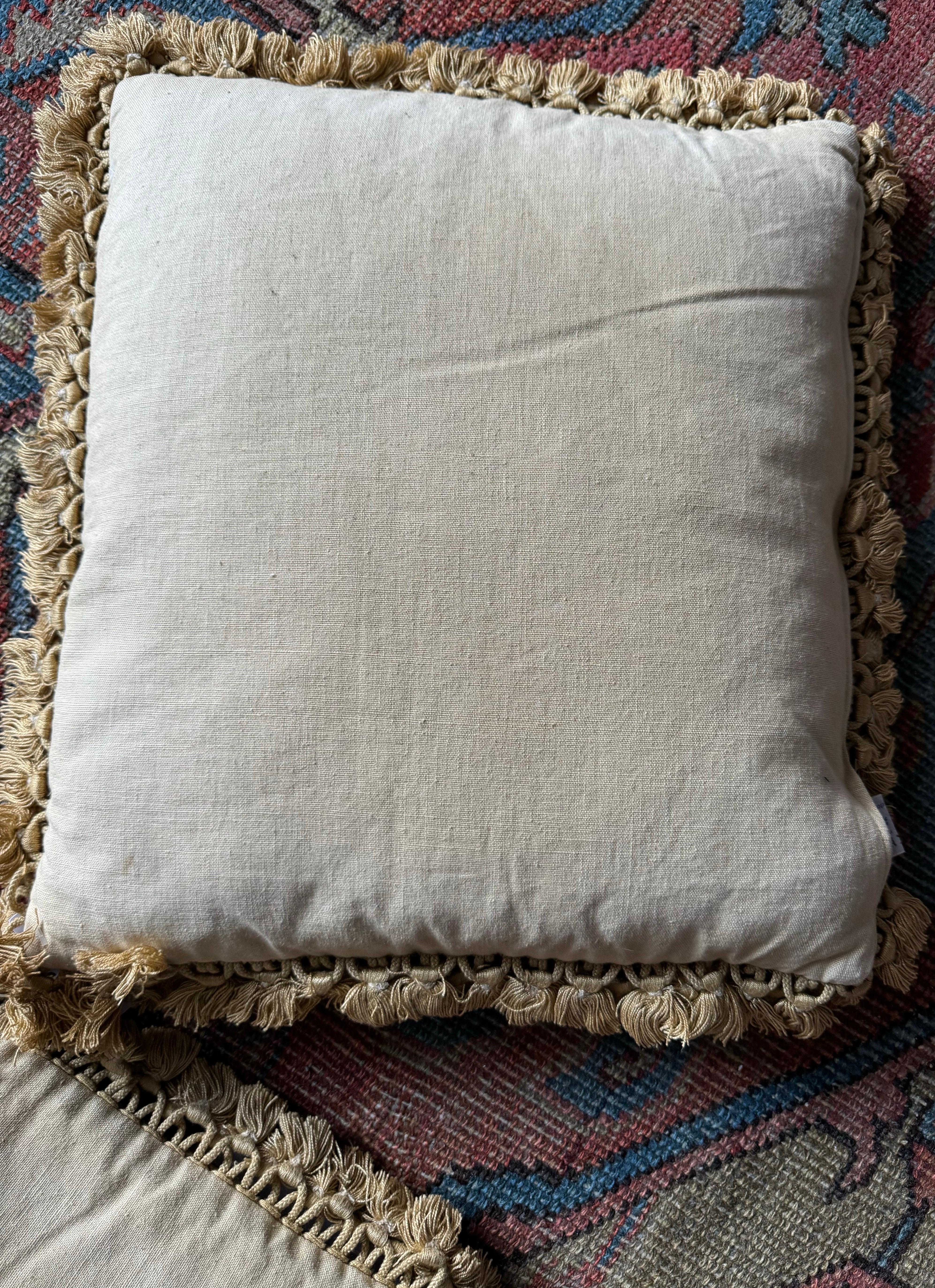 Tapestry Pair of 19th Century French Needlepoint Pillows with Petite Tassels For Sale