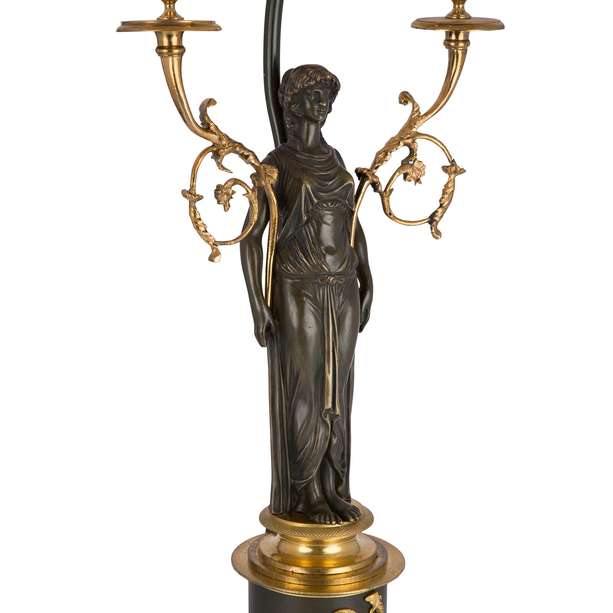 Patinated Pair of 19th Century French Neo-Classical St. Lamps For Sale
