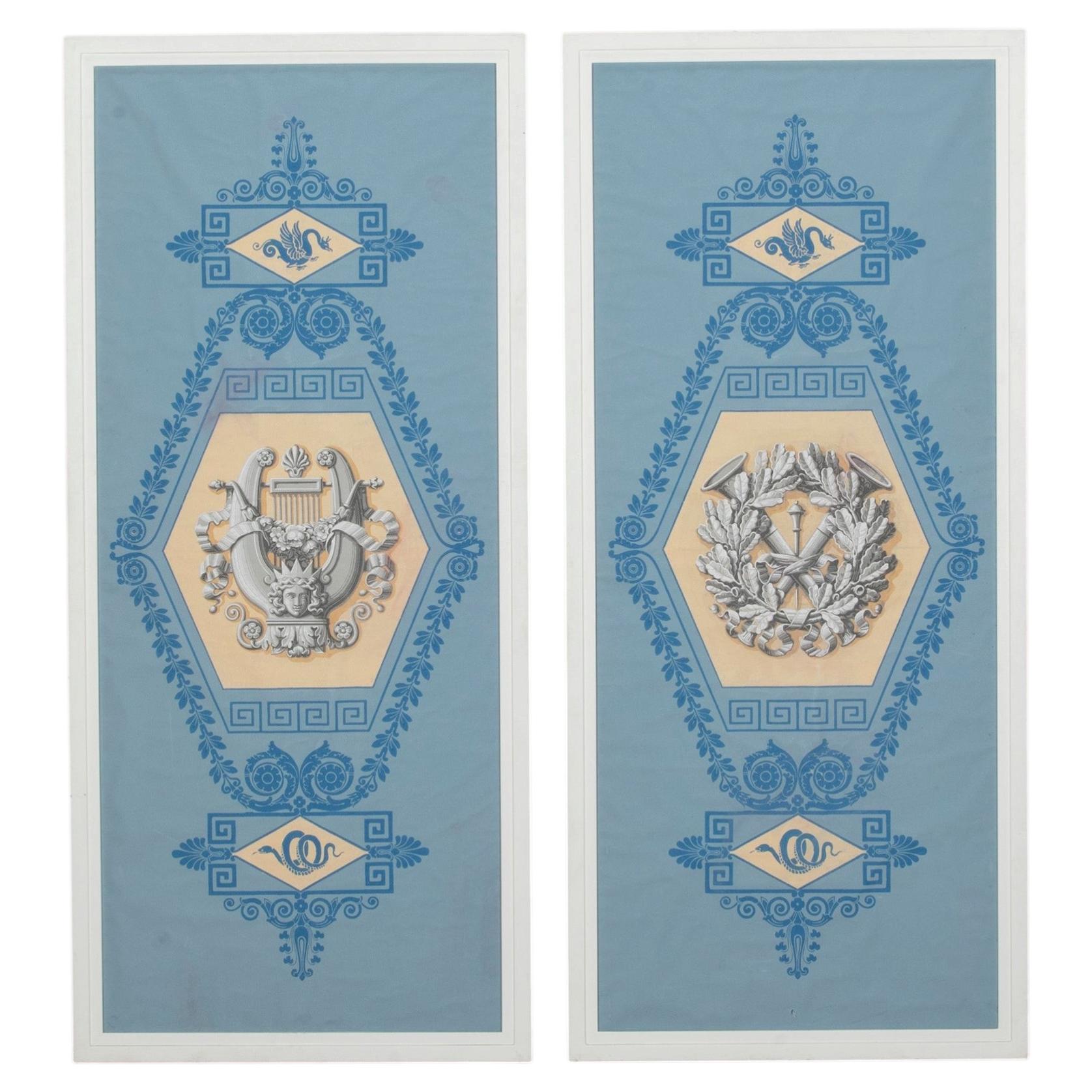 Pair of 19th Century French Neo-Classical Wall Paper Panels