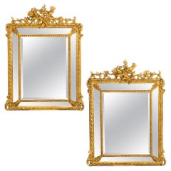 Pair of 19th Century French Neoclassical Antique Giltwood “Wedding” Mirrors