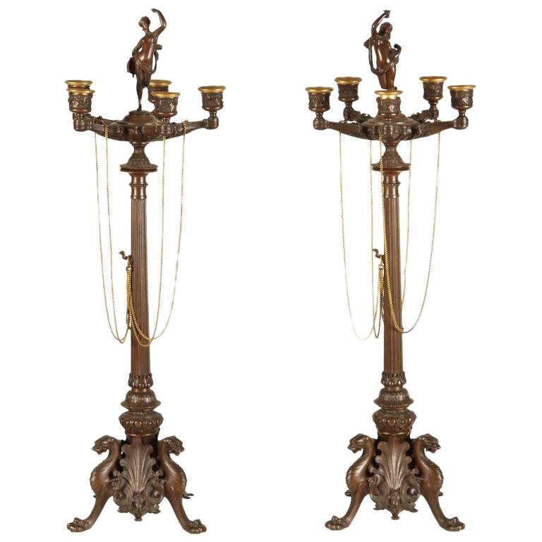 Pair of 19th Century French Neoclassical Bronze Candelabra