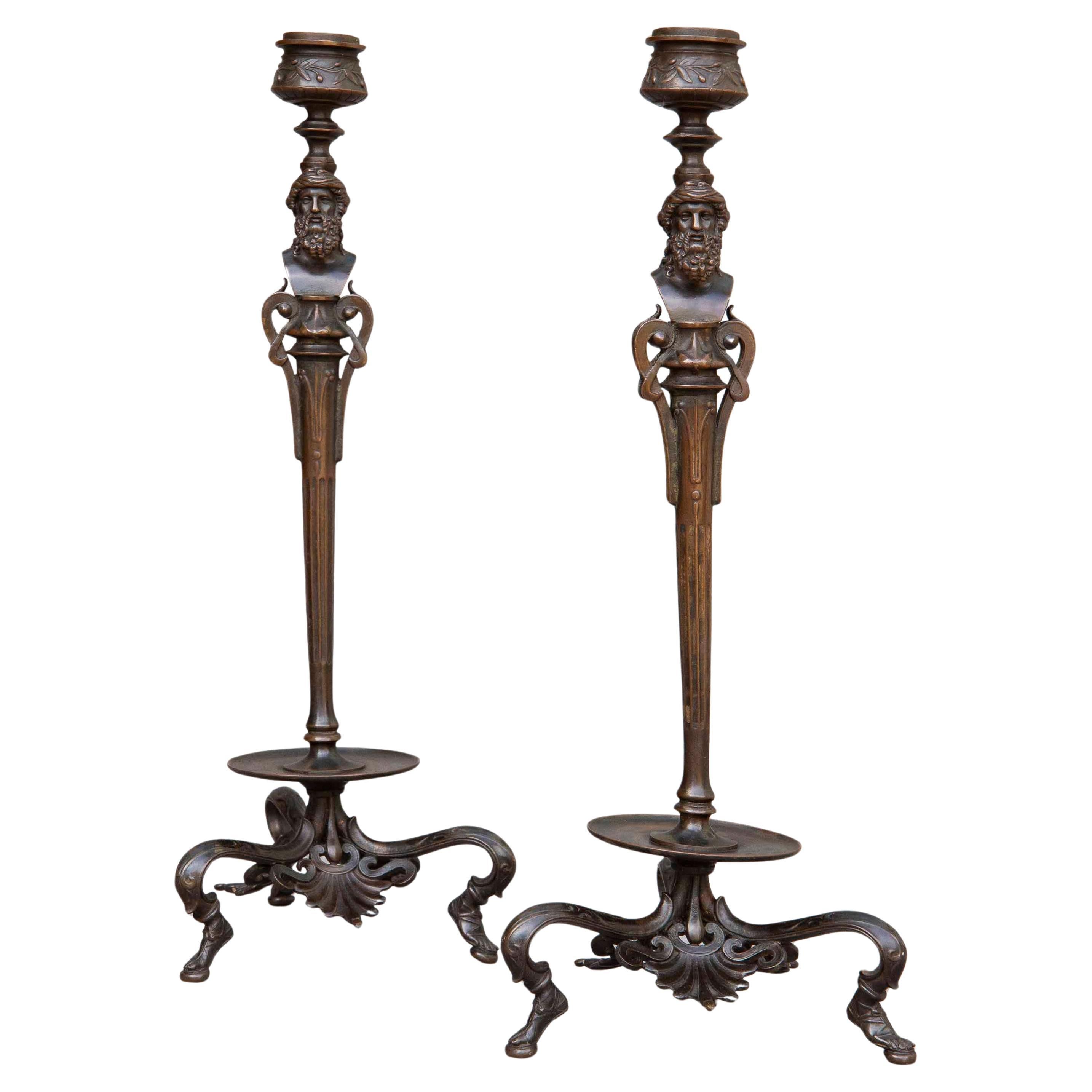 Paire de chandeliers en bronze néoclassique français du 19ème siècle par F.Barbedienne en vente