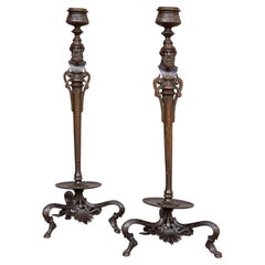 Antique Pair of 19th Century French Neoclassical Bronze Candlesticks by F.Barbedienne