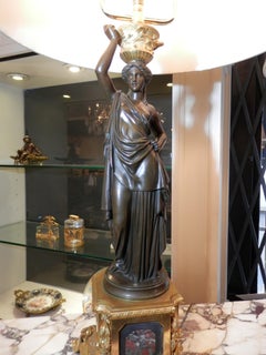 Pair of 19th Century French Neoclassical Bronze Classical Figural Lamps