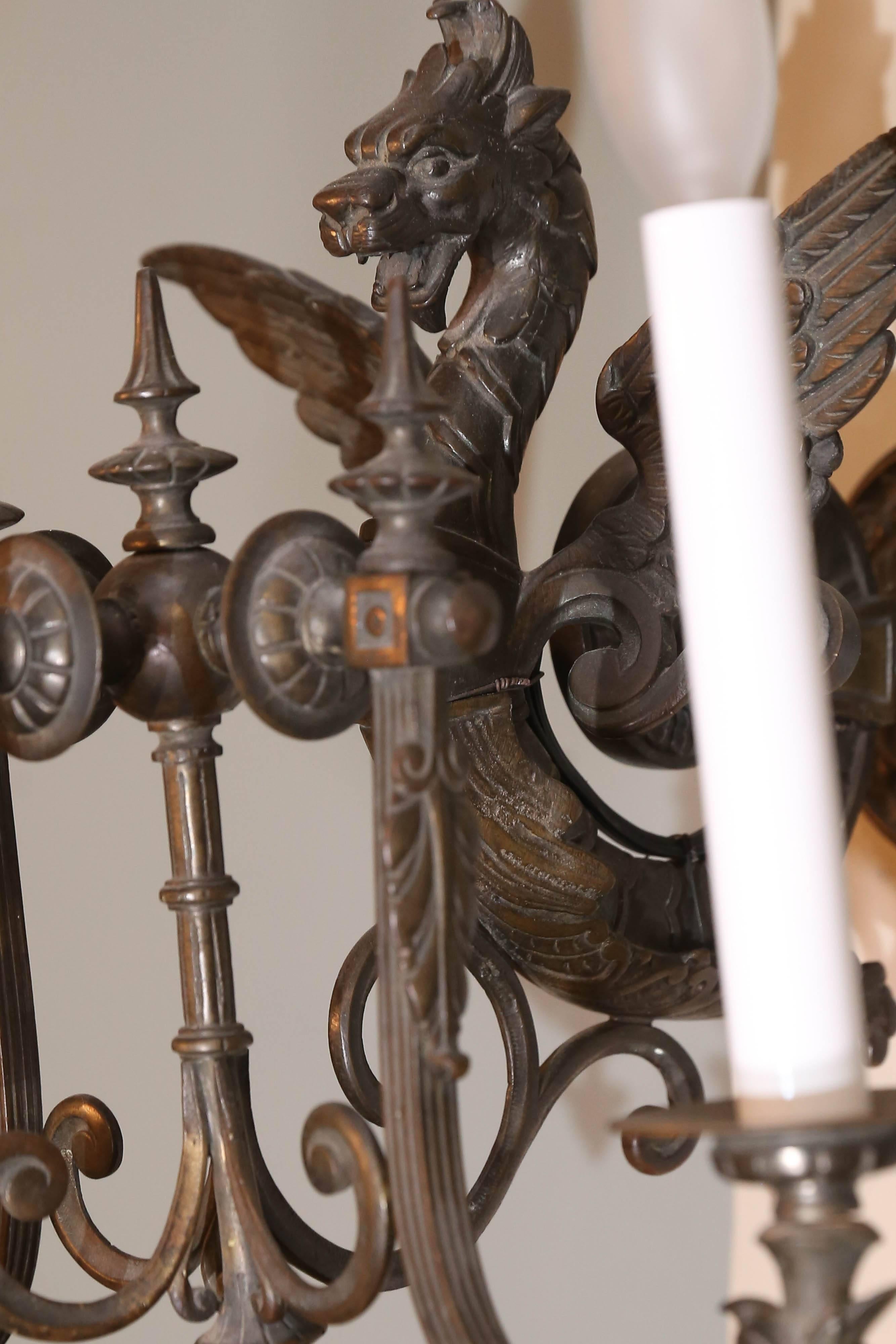 Pair of 19th Century French Neoclassical Bronze Griffon Sconces For Sale 1