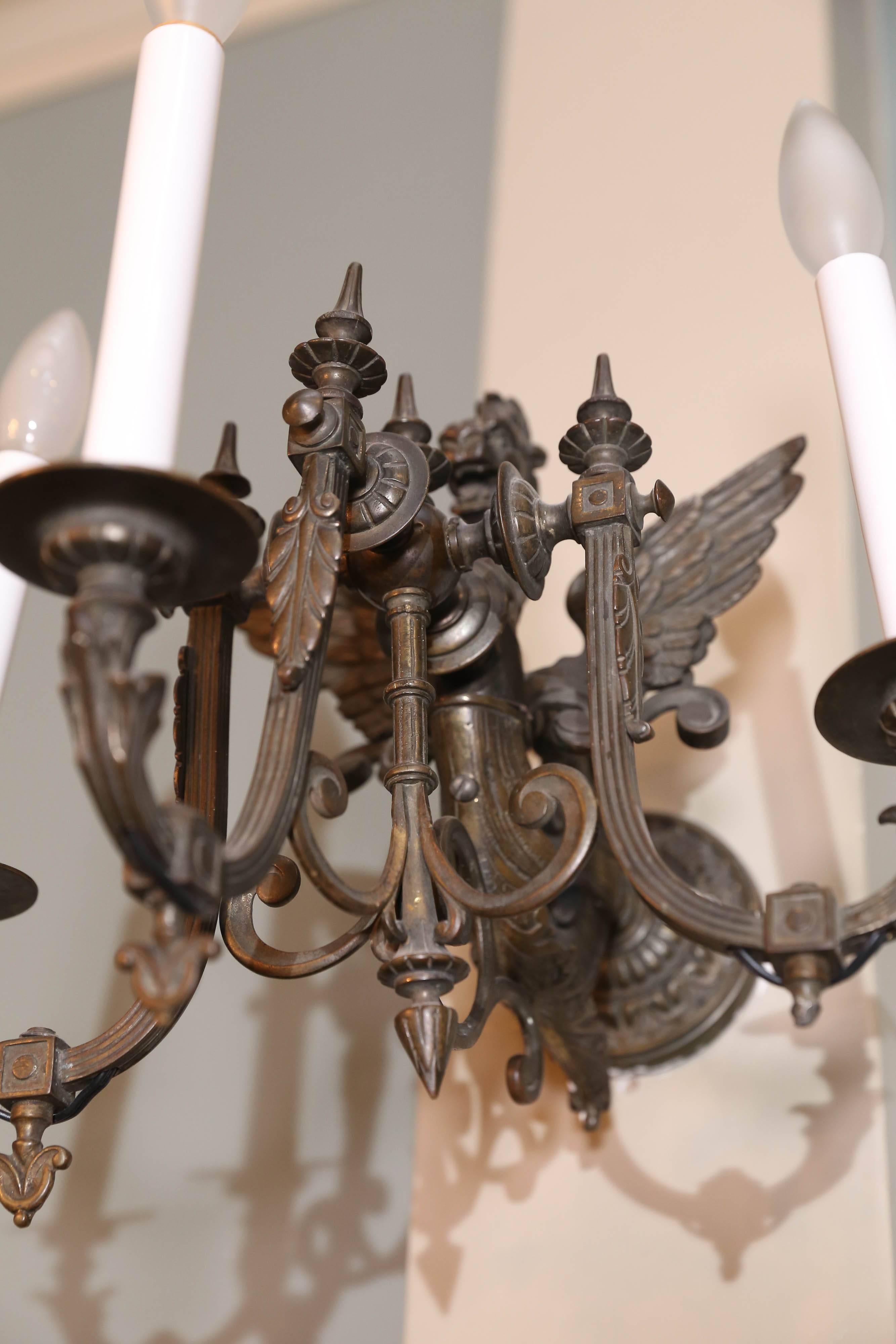 Pair of 19th Century French Neoclassical Bronze Griffon Sconces For Sale 3